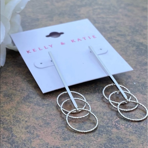 NWT KELLY & KATIE SILVER BAR DROP HOOP EARRINGS - Picture 5 of 9